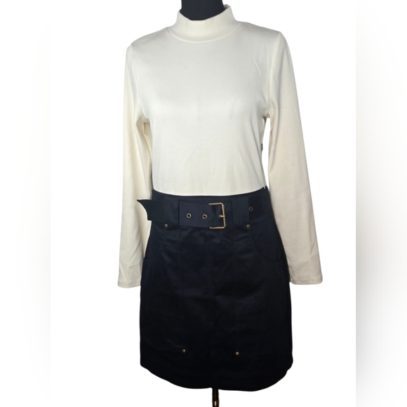 NWT $368 Veronica Beard Morrissey Contrast Belted Mini Dress White/Navy Size M - Picture 13 of 13